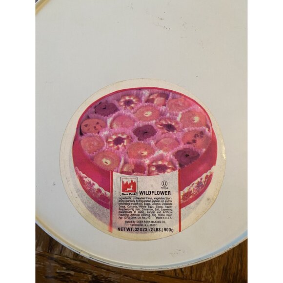 Vintage Round Red Floral Metal Tin Container With Lid Deer Park Wildflower Desig - Picture 7 of 8